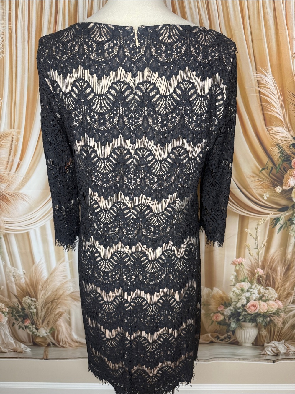 Jessica Howard Black Lace Long Sleeve Sheath Dress with Nude Underlay - Picture 5 of 7